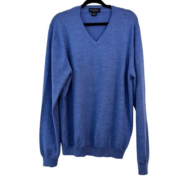 Brooks Brothers Stretch Merino Wool V-Neck Pullover Sweater Light Blue Men's L - Picture 1 of 11
